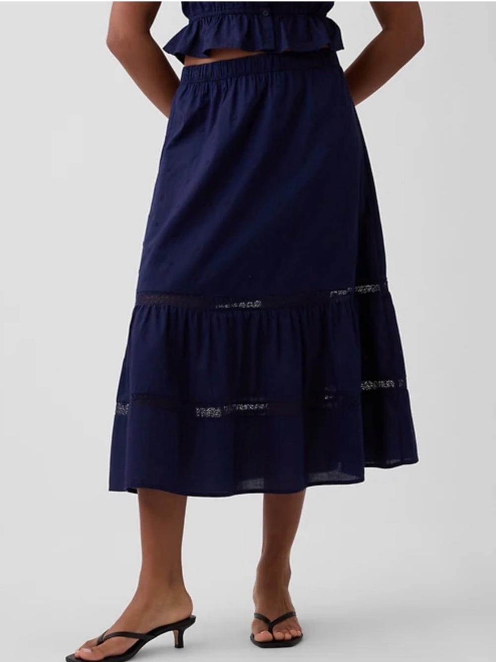 Navy Relaxed Tiered Maxi Skirt - Picture 2 of 5
